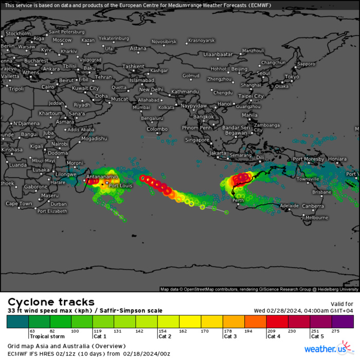 TC 13S(DJOUNGOU) peaks as a powerful CAT 4 US//TCFA issued for INVEST 95S//10 Day ECMWF Storm Tracks//1809utc
