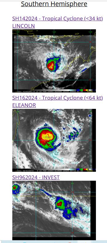 TC 16S(ELEANOR) peaking within 12H tracking East of MAURITIUS// TC 14P(LINCOLN) intensifying gradually next 36H//2203utc