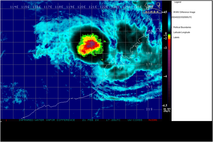 FORECAST REASONING.  SIGNIFICANT FORECAST CHANGES: THIS INITIAL REGENERATED PROGNOSTIC REASONING MESSAGE ESTABLISHES THE FORECAST PHILOSOPHY.  FORECAST DISCUSSION: TC 14P IS CURRENTLY TRACKING SOUTHWESTWARD ALONG THE NORTHERN PERIPHERY OF THE SUBTROPICAL RIDGE THAT IS PLACED OVER WESTERN AUSTRALIA. IT WILL CONTINUE ALONG THIS TRACK UNTIL AROUND TAU 24, WHEN THE STR REORIENTS TO A NORTH-SOUTH ORIENTATION, ALLOWING FOR TC 14P TO TURN SOUTHWARD. AROUND TAU 60, TC 14 IS FORECASTED TO MAKE LANDFALL, JUST WEST OF LEARMONTH. TC 14P WILL THEN MAKE A SOUTHEASTWARD TURN TOWARDS INLAND AUSTRALIA AND DISSIPATE BY TAU 96. THE INTENSITY FORECAST FOLLOWS A CLIMATOLOGICAL INTENSIFICATION THROUGH TAU 48 DUE TO A FAVORABLE, BUT NOT HIGHLY FAVORABLE ENVIRONMENT, WITH WARM SEA SURFACE TEMPERATURES AND MODERATE OUTFLOW ALOFT OFFSET BY MODERATE TO HIGH (20-30 KTS) MID-LEVEL SHEAR AND SOME DRY AIR ENTRAINMENT. AROUND TAU 48 TC 14P IS FORECASTED TO REACH ITS PEAK INTENSITY OF 50 KTS. AFTER TAU 48, THE SYSTEM QUICKLY MAKES LANDFALL AND DISSIPATES DUE TO LAND INTERACTION NO LATER THAN TAU 96.