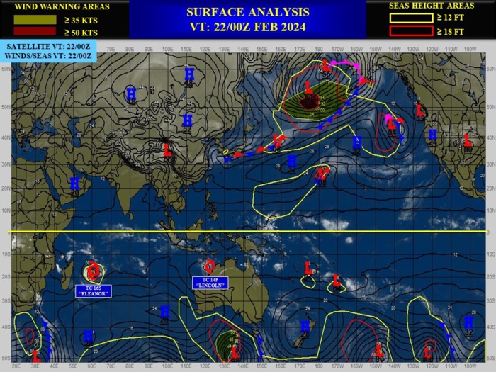 TC 16S(ELEANOR) peaking within 12H tracking East of MAURITIUS// TC 14P(LINCOLN) intensifying gradually next 36H//2203utc