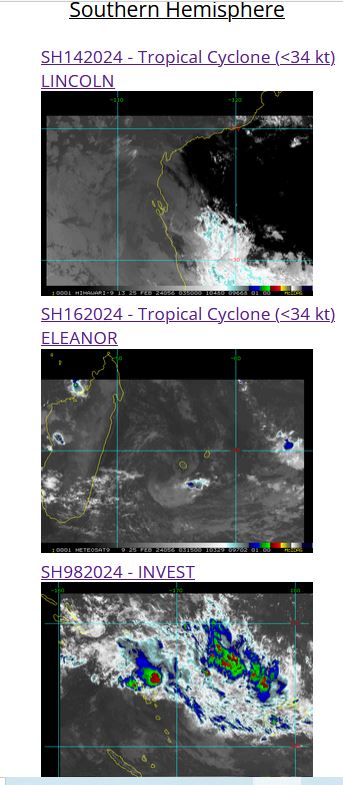 Remnants of TC 16S(ELEANOR)//Overland Remnants of TC 14P(LINCOLN)// Invest 98P//10 Day ECMWF Storm Tracks// 2503utc