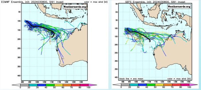 GLOBAL DETERMINISTIC MODELS ARE IN  GOOD AGREEMENT THAT 91S WILL CONTINUE ON AN EASTWARD TRACK INTO A  MORE FAVORABLE ENVIRONMENT WHILE CONSOLIDATING AND STRENGTHENING OVER  THE NEXT 48 HOURS.