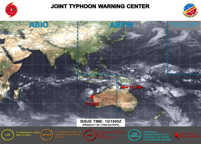 JTWC IS ISSUING 6HOURLY WARNINGS AND 12HOURLY SATELLITE BULLETINS ON TC 18S AND ON TC 19P JTWC IS ISSUING 6HOURLY WARNINGS AND 12HOURLY SATELLITE BULLETINS ON TC 18S AND ON TC 19P