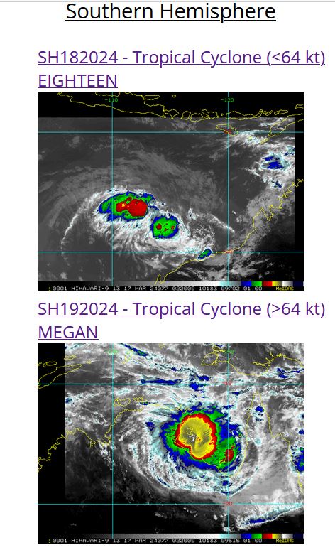 TC 19P(MEGAN) to peak within 12/24H at CAT 2 US crossing the Pellew Group within 24H//TC 18S struggling// 