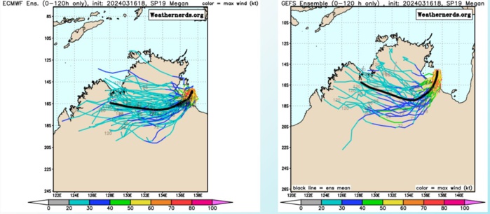 TC 19P(MEGAN) to peak within 12/24H at CAT 2 US crossing the Pellew Group within 24H//TC 18S struggling// 