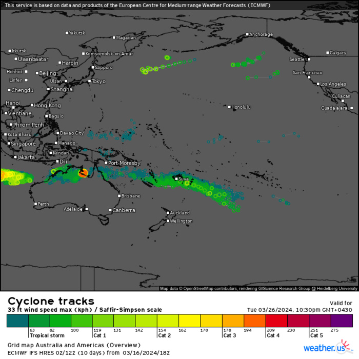 TC 19P(MEGAN) to peak within 12/24H at CAT 2 US crossing the Pellew Group within 24H//TC 18S struggling// 