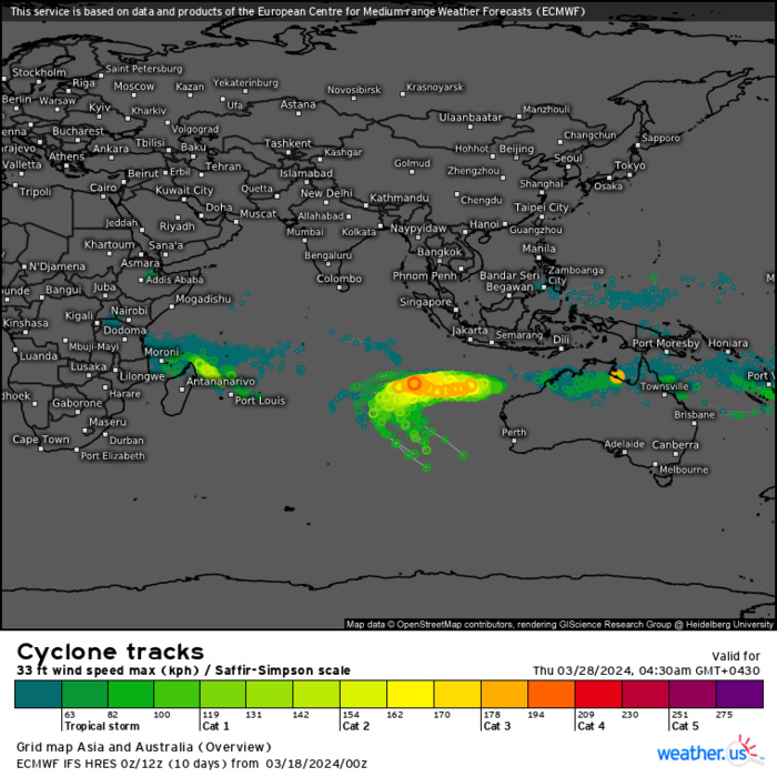TC 19P(MEGAN) peaked at CAT 3 US made landfall// TC 18S may re-develop// 10 Day ECMWF Storm Tracks//1809utc TC 19P(MEGAN) peaked at CAT 3 US made landfall// TC 18S may re-develop// 10 Day ECMWF Storm Tracks//1809utc