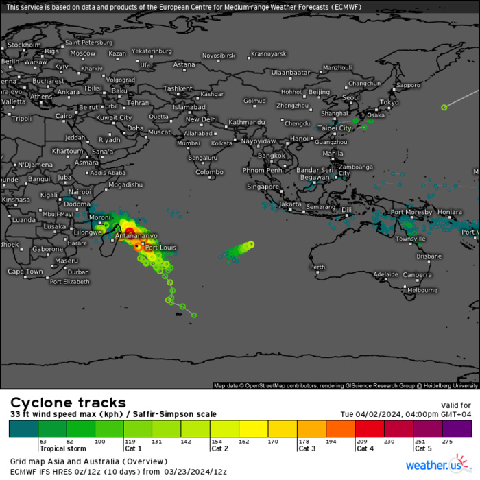 TC 18S(NEVILLE) rapidly weakening//INVEST 95S// ECMWF 10 Day Storm Tracks// 2403utc TC 18S(NEVILLE) rapidly weakening//INVEST 95S// ECMWF 10 Day Storm Tracks// 2403utc