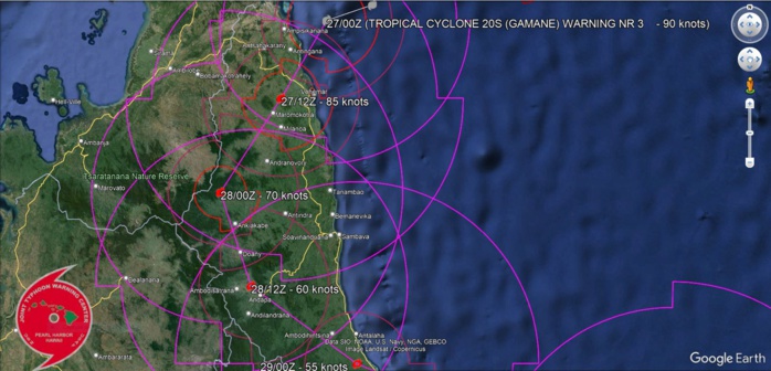 TC 20S(GAMANE) making landfall north of VOHEMAR/MADAGASCAR at CAT 2 US//  3 Week TC Formation Probability// 2703utc 