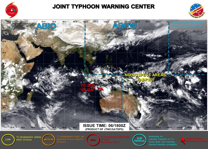 JTWC IS ISSUING 6HOURLY WARNINGS AND 3HOURLY SATELLITE BULLETINS ON TC 21S(OLGA)