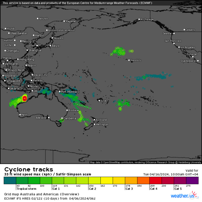 TC 21S(OLGA) intensifying and peaking within 24H may reach CAT 2 US// ECMWF 10 Day Storm Tracks, 0615utc