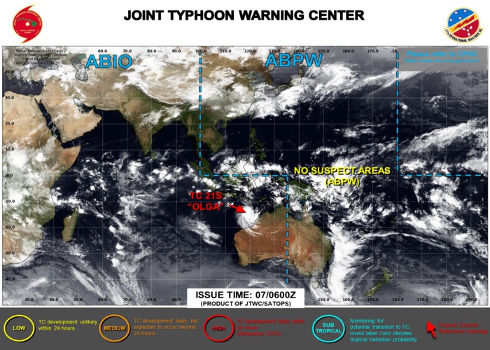 JTWC IS ISSUING 6HOURLY WARNINGS AND 3HOURLY SATELLITE BULLETINS ON TC 21S(OLGA)