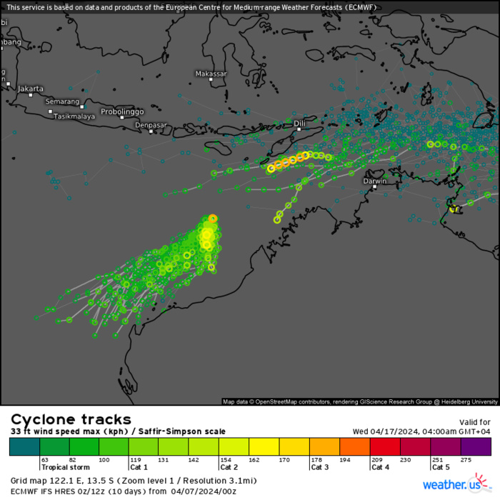 TC 21S(OLGA) reaches CAT 3 US still intensifying// ECMWF 10 Day Storm Tracks// 0709utc
