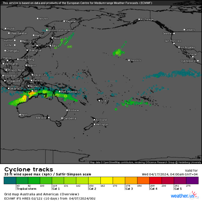 TC 21S(OLGA) reaches CAT 3 US still intensifying// ECMWF 10 Day Storm Tracks// 0709utc