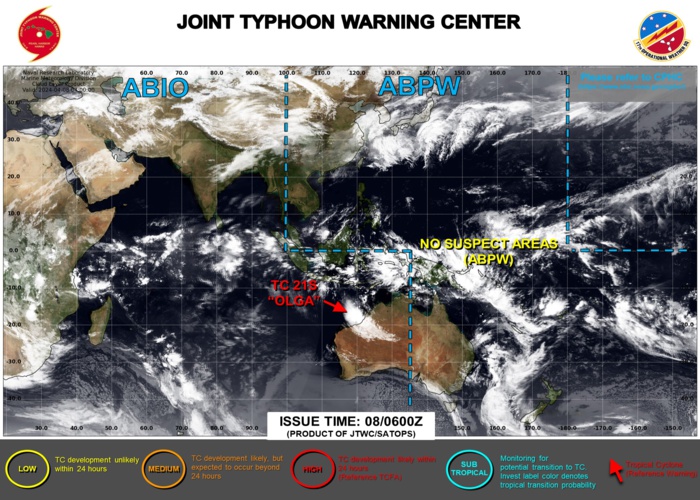 JTWC IS ISSUING 6HOURLY WARNINGS AND 3HOURLY SATELLITE BULLETINS ON TC 21S(OLGA)
