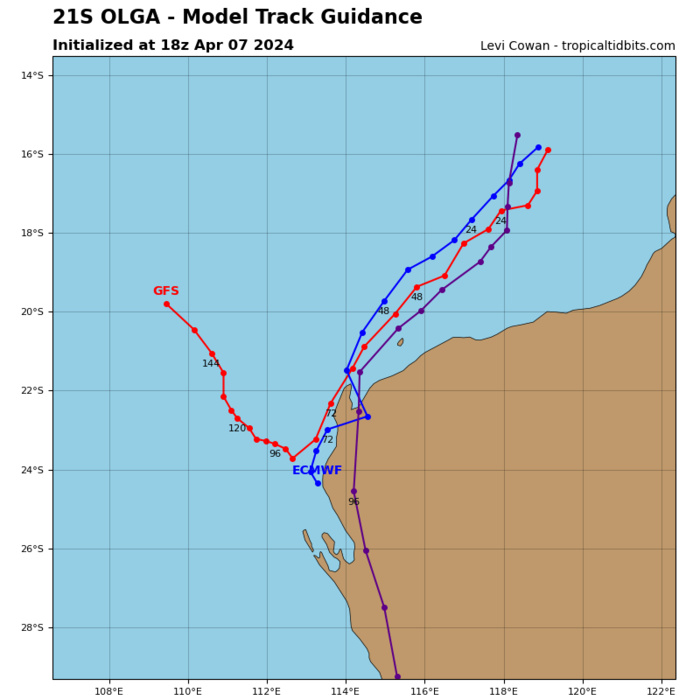 TC 21S(OLGA) peaked as a powerful CAT 4 US// ECMWF 10 Day Storm Tracks// 0803utc