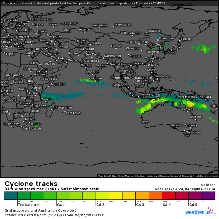 TC 21S(OLGA) peaked as a powerful CAT 4 US// ECMWF 10 Day Storm Tracks// 0803utc TC 21S(OLGA) peaked as a powerful CAT 4 US// ECMWF 10 Day Storm Tracks// 0803utc