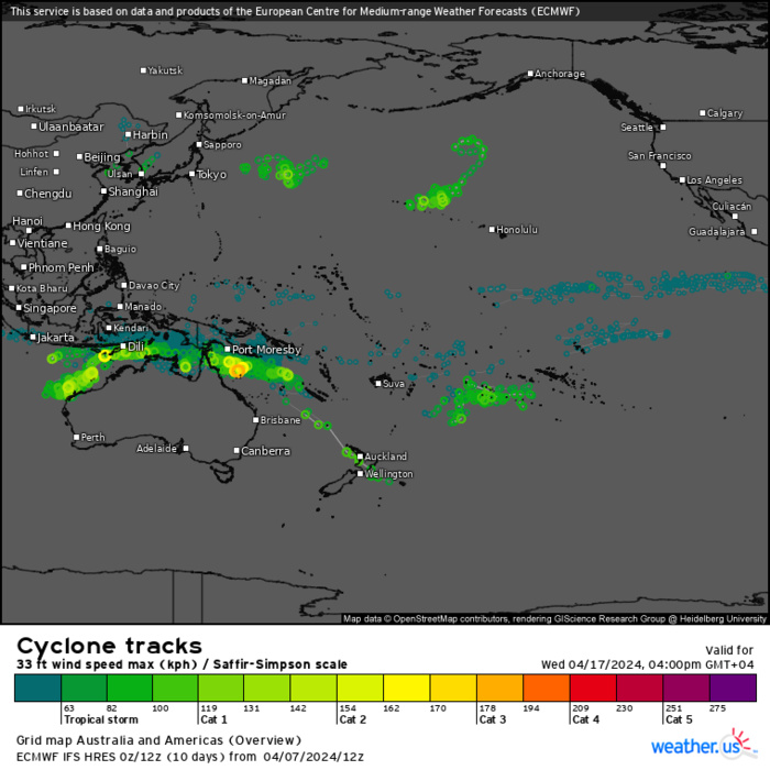 TC 21S(OLGA) peaked as a powerful CAT 4 US// ECMWF 10 Day Storm Tracks// 0803utc TC 21S(OLGA) peaked as a powerful CAT 4 US// ECMWF 10 Day Storm Tracks// 0803utc