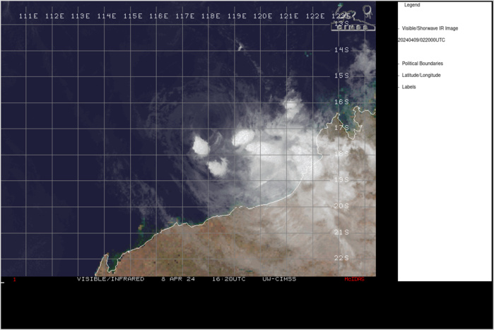 SATELLITE ANALYSIS, INITIAL POSITION AND INTENSITY DISCUSSION: ANIMATED MULTISPECTRAL SATELLITE IMAGERY (MSI) DEPICTS A TIGHTLY  WRAPPED, BUT SHALLOW EXPOSED LOW-LEVEL CIRCULATION CENTER WITH  FLARING DEEP CONVECTION OCCURRING ALONG THE CONVERGENT FLOW IN THE  SOUTHERN SEMICIRCLE. SIGNIFICANT NORTHWESTERLY VERTICAL WIND SHEAR  (VWS) IS BLOWING OFF ALL CONVECTION TO THE SOUTHEAST, WITH OUTFLOW  ENHANCED BY A SUBTROPICAL JET POSITIONED TO THE SOUTH. ENVIRONMENTAL  ANALYSIS INDICATES THAT TC 21S IS LOCATED IN AN UNFAVORABLE  ENVIRONMENT FOR DEVELOPMENT CHARACTERIZED BY HIGH (35-40 KTS) VWS AND  THE PRESENCE OF MID-LEVEL DRY AIR IN THE NORTHERN AND WESTERN  SECTORS. THE STRONG OUTFLOW AND WARM (29-30 DEGREE CELSIUS) SEA  SURFACE TEMPERATURES PRESENT ARE KEEPING THE SYSTEM FROM MORE RAPID  WEAKENING. THE INITIAL POSITION IS PLACED WITH HIGH CONFIDENCE BASED  ON THE EXPOSED LLCC SEEN IN THE ANIMATED MSI. THE INITIAL INTENSITY  OF 50 KTS IS ASSESSED WITH MEDIUM CONFIDENCE BASED ON A RANGE OF  SUBJECTIVE DVORAK ESTIMATES FROM T3.0-3.5, AND FURTHER SUPPORTED BY  082148Z SAR WIND SPEED PRODUCT SHOWING A BROAD SWATH OF