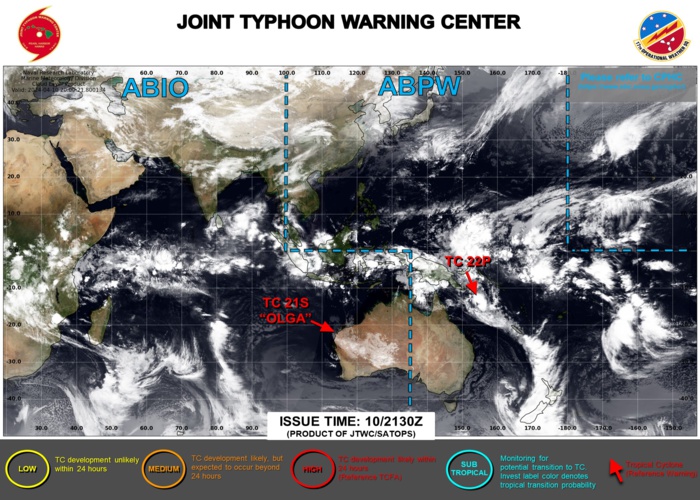 JTWC IS ISSUING 6HOURLY WARNINGS AND 3HOURLY SATELLITE BULLETINS ON TC 22P(PAUL). 3HOURLY SATELLITE BULLETINS ARE ISSUED ON THE REMNANTS OF TC 21S(OLGA) JTWC IS ISSUING 6HOURLY WARNINGS AND 3HOURLY SATELLITE BULLETINS ON TC 22P(PAUL). 3HOURLY SATELLITE BULLETINS ARE ISSUED ON THE REMNANTS OF TC 21S(OLGA)