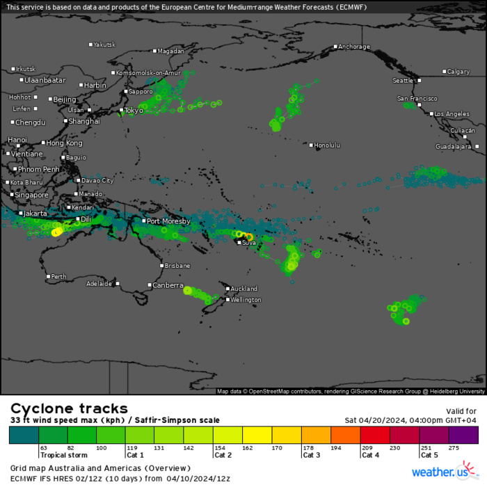 TC 22P(PAUL)// Remnants of TC 21S(OLGA)// ECMWF 10 Day Storm Tracks// 1103utc TC 22P(PAUL)// Remnants of TC 21S(OLGA)// ECMWF 10 Day Storm Tracks// 1103utc