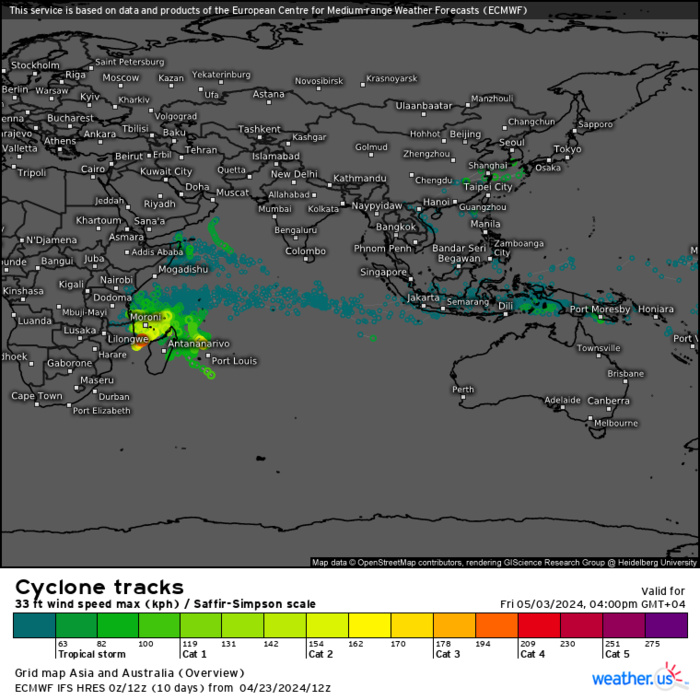 ECMWF 10 Day Storm Tracks// 3Week TC Formation Probability// 2403utc