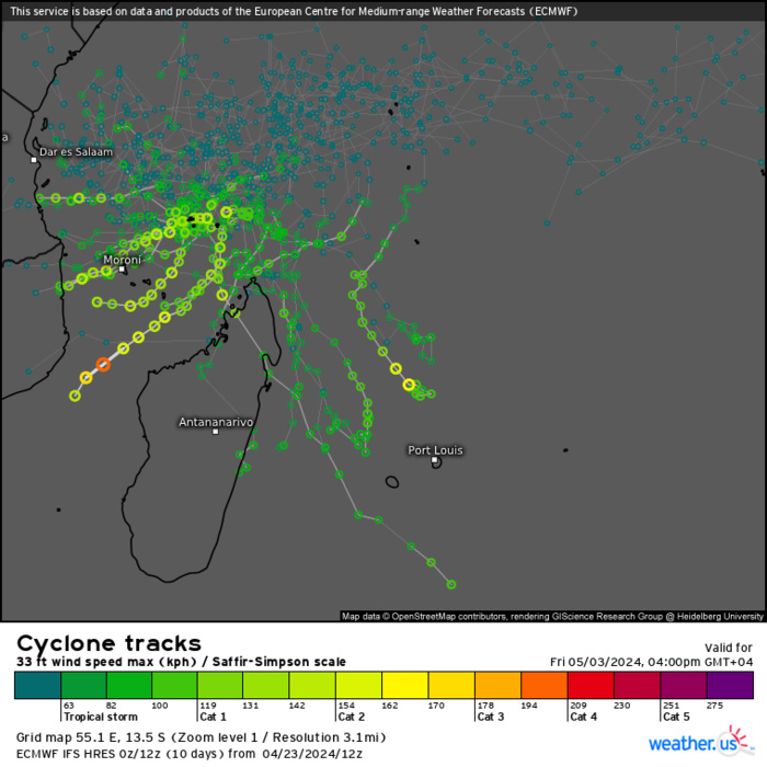 ECMWF 10 Day Storm Tracks// 3Week TC Formation Probability// 2403utc