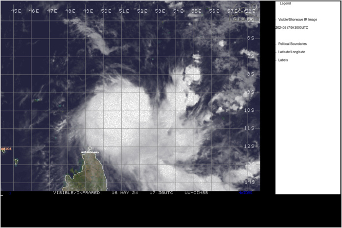 SATELLITE ANALYSIS, INITIAL POSITION AND INTENSITY DISCUSSION: ANIMATED ENHANCED INFRARED (EIR) SATELLITE IMAGERY DEPICTS A PARTIALLY EXPOSED LOW LEVEL CIRCULATION CENTER (LLCC) THAT IS TUCKED UNDER THE NORTHEASTERN CORNER OF THE PRIMARY CONVECTIVE CELL. THE INITIAL POSITION IS PLACED WITH HIGH CONFIDENCE BASED ON A 162208Z AMSR2 89GHZ MICROWAVE IMAGE WHICH SHOWED A MOMENTARILY FULLY EXPOSED LLCC WITH TIGHTLY WRAPPING LOW LEVEL CLOUD LINES IN ALL FOUR QUADRANTS. THE INITIAL INTENSITY OF 40 KTS IS ASSESSED WITH MEDIUM CONFIDENCE BASED ON A RECENT 161755Z PARTIAL ASCAT-C SCATTEROMETERY PASS WHICH SHOWED A MODERATE FIELD OF 35KT WINDS TO THE WEST-SOUTHWEST OF THE LLCC AND 15-20KT WINDS TO THE NORTHWEST. FURTHERMORE, ADT, AIDT, D-PRINT AND ALL AGENCY DVORAK INTENSITY ESTIMATES ALSO SUPPORT 35-40KTS. SATELLITE ANALYSIS, INITIAL POSITION AND INTENSITY DISCUSSION: ANIMATED ENHANCED INFRARED (EIR) SATELLITE IMAGERY DEPICTS A PARTIALLY EXPOSED LOW LEVEL CIRCULATION CENTER (LLCC) THAT IS TUCKED UNDER THE NORTHEASTERN CORNER OF THE PRIMARY CONVECTIVE CELL. THE INITIAL POSITION IS PLACED WITH HIGH CONFIDENCE BASED ON A 162208Z AMSR2 89GHZ MICROWAVE IMAGE WHICH SHOWED A MOMENTARILY FULLY EXPOSED LLCC WITH TIGHTLY WRAPPING LOW LEVEL CLOUD LINES IN ALL FOUR QUADRANTS. THE INITIAL INTENSITY OF 40 KTS IS ASSESSED WITH MEDIUM CONFIDENCE BASED ON A RECENT 161755Z PARTIAL ASCAT-C SCATTEROMETERY PASS WHICH SHOWED A MODERATE FIELD OF 35KT WINDS TO THE WEST-SOUTHWEST OF THE LLCC AND 15-20KT WINDS TO THE NORTHWEST. FURTHERMORE, ADT, AIDT, D-PRINT AND ALL AGENCY DVORAK INTENSITY ESTIMATES ALSO SUPPORT 35-40KTS.