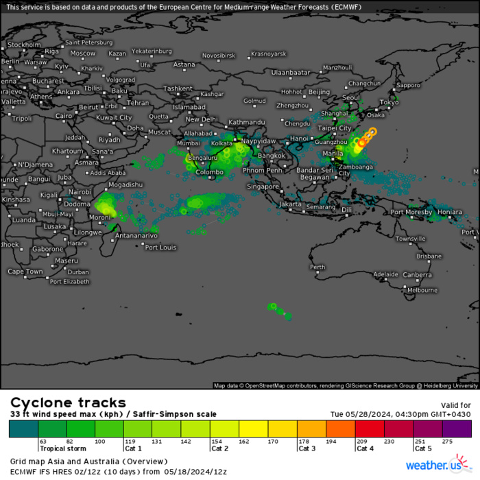 TC 24S(IALY) peaks as a strong tropical storm// INVEST 93S// INVEST 93W// ECMWF 10 Day Storm Tracks// 1906utc