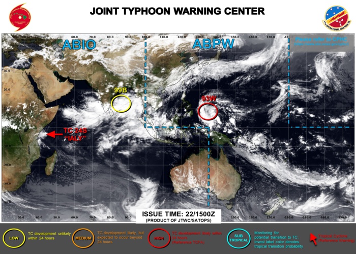 INVEST 93W TCFA// TC 24S(IALY) peaked at Typhoon Intensity//INVEST 99B//TC 25S short-lived//10 Day ECMWF Storm Tracks// 3 Week TC Formation Probability//2215utc INVEST 93W TCFA// TC 24S(IALY) peaked at Typhoon Intensity//INVEST 99B//TC 25S short-lived//10 Day ECMWF Storm Tracks// 3 Week TC Formation Probability//2215utc