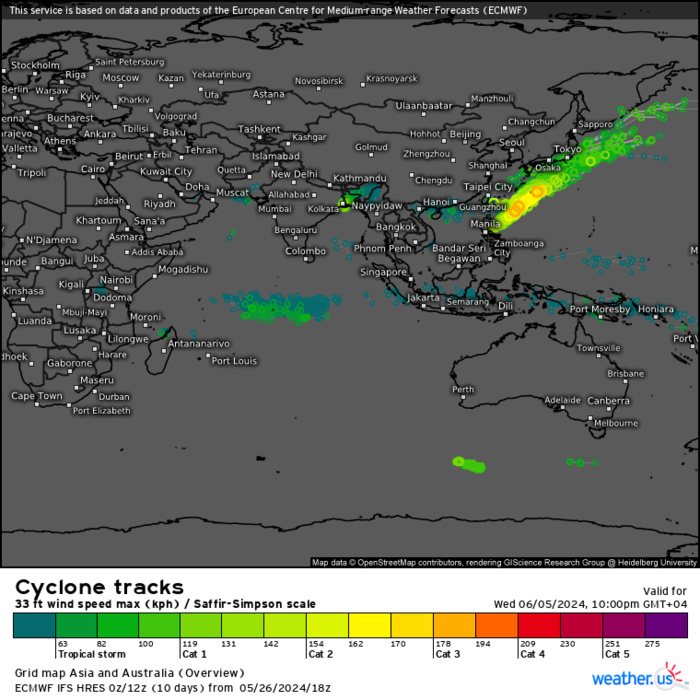Typhoon 01W(EWINIAR) +45knots last 24h to peak at CAT 3 US within 24h//TC 01B(REMAL) landfall//10 Day ECWMF Storm Tracks//2706utc