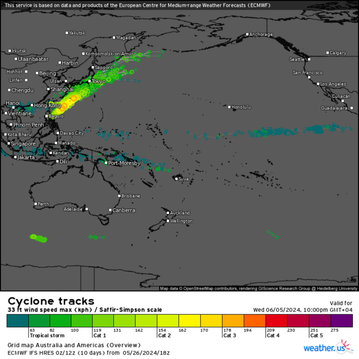 Typhoon 01W(EWINIAR) +45knots last 24h to peak at CAT 3 US within 24h//TC 01B(REMAL) landfall//10 Day ECWMF Storm Tracks//2706utc