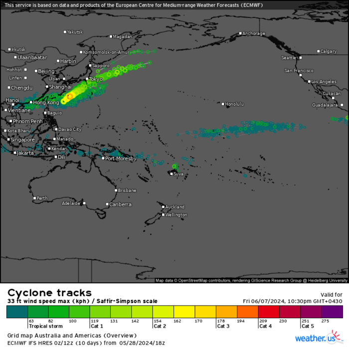 Typhoon 01W(EWINIAR) peaked at 95 Knots/CAT 2 US// ECMWF 10 Day Storm Tracks// 3 Week TC Formation Probability//2909utc