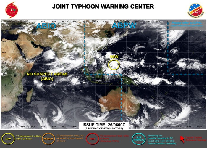 INVEST 98W//INVEST 94L // ECMWF 10 Day Storm Tracks// 3 Week TC Formation Probability//2606utc INVEST 98W//INVEST 94L // ECMWF 10 Day Storm Tracks// 3 Week TC Formation Probability//2606utc