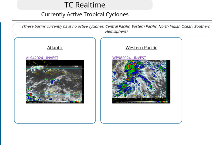 INVEST 98W//INVEST 94L // ECMWF 10 Day Storm Tracks// 3 Week TC Formation Probability//2606utc INVEST 98W//INVEST 94L // ECMWF 10 Day Storm Tracks// 3 Week TC Formation Probability//2606utc
