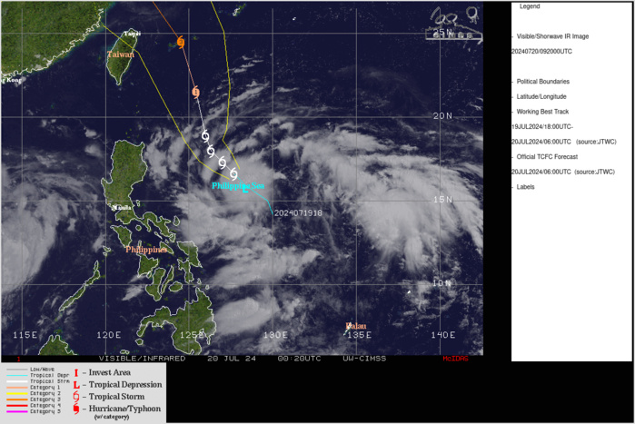 SATELLITE ANALYSIS, INITIAL POSITION AND INTENSITY DISCUSSION: ANIMATED MULTISPECTRAL SATELLITE IMAGERY (MSI) DEPICTS TROPICAL DEPRESSION (TD) 05W (GAEMI) AS CONTINUING TO STRUGGLE TO BECOME VERTICALLY ALIGNED. THE LOW-LEVEL CIRCULATION CENTER (LLCC) CONTINUES TO BE PARTIALLY EXPOSED AND OFFSET TO THE EAST OF THE DEEP CONVECTION. EASTERLY SHEAR IS EVIDENT IN THE ANIMATED MSI, WITH MODELS SUGGESTING AROUND 20 KTS CURRENTLY. ENVIRONMENTAL ANALYSIS INDICATES THAT 05W IS IN A MARGINALLY FAVORABLE ENVIRONMENT CHARACTERIZED BY GOOD POLEWARD OUTFLOW ALOFT ENHANCED BY A TUTT CELL LOCATED TO THE NORTHEAST OF THE SYSTEM, WARM (30-31 C) SEA SURFACE TEMPERATURES, OFFSET BY THE MODERATE (20 KTS) EASTERLY SHEAR. THE VERTICAL ALIGNMENT SEEMS TO BE THE MAIN HINDRANCE IN TERMS OF INTENSIFICATION AT THE MOMENT. THE INITIAL POSITION IS PLACED WITH MEDIUM CONFIDENCE BASED ON THE PARTIALLY EXPOSED LLCC SEEN IN THE ANIMATED MSI. THE INITIAL INTENSITY OF 30 KTS IS ASSESSED WITH MEDIUM CONFIDENCE BASED ON THE SUBJECTIVE AND OBJECTIVE INTENSITY ESTIMATES LISTED BELOW. SATELLITE ANALYSIS, INITIAL POSITION AND INTENSITY DISCUSSION: ANIMATED MULTISPECTRAL SATELLITE IMAGERY (MSI) DEPICTS TROPICAL DEPRESSION (TD) 05W (GAEMI) AS CONTINUING TO STRUGGLE TO BECOME VERTICALLY ALIGNED. THE LOW-LEVEL CIRCULATION CENTER (LLCC) CONTINUES TO BE PARTIALLY EXPOSED AND OFFSET TO THE EAST OF THE DEEP CONVECTION. EASTERLY SHEAR IS EVIDENT IN THE ANIMATED MSI, WITH MODELS SUGGESTING AROUND 20 KTS CURRENTLY. ENVIRONMENTAL ANALYSIS INDICATES THAT 05W IS IN A MARGINALLY FAVORABLE ENVIRONMENT CHARACTERIZED BY GOOD POLEWARD OUTFLOW ALOFT ENHANCED BY A TUTT CELL LOCATED TO THE NORTHEAST OF THE SYSTEM, WARM (30-31 C) SEA SURFACE TEMPERATURES, OFFSET BY THE MODERATE (20 KTS) EASTERLY SHEAR. THE VERTICAL ALIGNMENT SEEMS TO BE THE MAIN HINDRANCE IN TERMS OF INTENSIFICATION AT THE MOMENT. THE INITIAL POSITION IS PLACED WITH MEDIUM CONFIDENCE BASED ON THE PARTIALLY EXPOSED LLCC SEEN IN THE ANIMATED MSI. THE INITIAL INTENSITY OF 30 KTS IS ASSESSED WITH MEDIUM CONFIDENCE BASED ON THE SUBJECTIVE AND OBJECTIVE INTENSITY ESTIMATES LISTED BELOW.