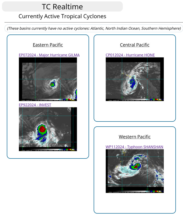 Typhoon 11W(SHANSHAN) intensifying//CAT 1 01C(HONE) brushing HAWAII//HU 07E(GILMA) peaked at CAT 4 US//INVEST 92E//2515utc Typhoon 11W(SHANSHAN) intensifying//CAT 1 01C(HONE) brushing HAWAII//HU 07E(GILMA) peaked at CAT 4 US//INVEST 92E//2515utc