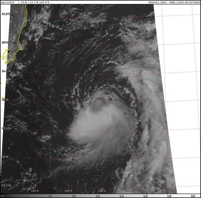 SATELLITE ANALYSIS, INITIAL POSITION AND INTENSITY DISCUSSION: ANIMATED MULTISPECTRAL SATELLITE IMAGERY (MSI) DEPICTS A SMALL  CLUSTER OF FLARING CONVECTION SHEARED TO THE SOUTH OF THE LLCC, WHICH  ACCOUNTS FOR THE RECENT FULL-EXPOSURE OF THE LLCC. VIGOROUS  EQUATORWARD OUTFLOW WITH TRANSVERSE BANDING AROUND THE EASTERN AND  SOUTHERN PERIPHERIES AIDED IN THE SYSTEM REACHING A PEAK INTENSITY OF  35 KTS AT 050000Z; HOWEVER, THE INTENSITY WEAKENED TO 30 KTS AT  050600Z ONCE THE SYSTEM DECOUPLED. TD 13W IS LOCATED UNDERNEATH A  TUTT CELL AND IMMEDIATELY ADJACENT TO AN EXTENSIVE AREA OF DRY AIR  AND SUBSIDENCE TO THE WEST OF ITS CURRENT POSITION AND FORECAST  TRACK. THE INITIAL POSITION IS PLACED WITH HIGH CONFIDENCE BASED ON  ANIMATED VISIBLE SATELLITE IMAGERY SHOWING A FULLY EXPOSED LLCC. THE  INITIAL INTENSITY OF 30 KTS IS ALSO ASSESSED WITH HIGH CONFIDENCE  BASED ON SUBJECTIVE AGENCY DVORAK ESTIMATES IN GOOD AGREEMENT AND  RECENT SCATTEROMETRY WINDSPEEDS RANGING FROM 25-35 KTS. SATELLITE ANALYSIS, INITIAL POSITION AND INTENSITY DISCUSSION: ANIMATED MULTISPECTRAL SATELLITE IMAGERY (MSI) DEPICTS A SMALL  CLUSTER OF FLARING CONVECTION SHEARED TO THE SOUTH OF THE LLCC, WHICH  ACCOUNTS FOR THE RECENT FULL-EXPOSURE OF THE LLCC. VIGOROUS  EQUATORWARD OUTFLOW WITH TRANSVERSE BANDING AROUND THE EASTERN AND  SOUTHERN PERIPHERIES AIDED IN THE SYSTEM REACHING A PEAK INTENSITY OF  35 KTS AT 050000Z; HOWEVER, THE INTENSITY WEAKENED TO 30 KTS AT  050600Z ONCE THE SYSTEM DECOUPLED. TD 13W IS LOCATED UNDERNEATH A  TUTT CELL AND IMMEDIATELY ADJACENT TO AN EXTENSIVE AREA OF DRY AIR  AND SUBSIDENCE TO THE WEST OF ITS CURRENT POSITION AND FORECAST  TRACK. THE INITIAL POSITION IS PLACED WITH HIGH CONFIDENCE BASED ON  ANIMATED VISIBLE SATELLITE IMAGERY SHOWING A FULLY EXPOSED LLCC. THE  INITIAL INTENSITY OF 30 KTS IS ALSO ASSESSED WITH HIGH CONFIDENCE  BASED ON SUBJECTIVE AGENCY DVORAK ESTIMATES IN GOOD AGREEMENT AND  RECENT SCATTEROMETRY WINDSPEEDS RANGING FROM 25-35 KTS.