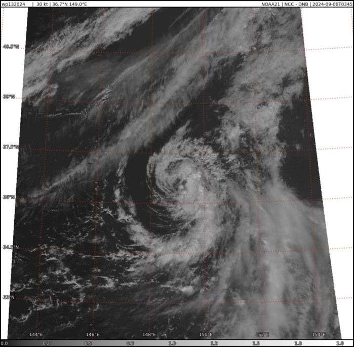 SATELLITE ANALYSIS, INITIAL POSITION AND INTENSITY DISCUSSION: ANIMATED ENHANCED INFRARED (EIR) SATELLITE IMAGERY DEPICTS SHALLOW AND INCREASINGLY DISORGANIZED CONVECTION SHEARING AWAY FROM THE LOW LEVEL CIRCULATION CENTER (LLCC). WEAK EQUATORWARD OUTFLOW CONTINUES TO PERSIST BUT IS DOING LITTLE TO AID IN DEVELOPMENT AS THE SYSTEM GRAPPLES WITH THE CHANGING ENVIRONMENTAL CONDITIONS OF HIGHER LATITUDES. THE INITIAL INTENSITY OF 35 KTS IS ASSESSED WITH MEDIUM CONFIDENCE BASED ON A 060013Z ASCAT IMAGE SHOWING A BROAD SWATH OF 25-30 KT WINDS ALONG THE ENTIRETY OF THE EAST-SOUTHEASTERN SEMI-CIRCLE WITH A PEAK OF 35 KTS RECORDED IN THE SOUTHEAST QUADRANT. THIS DATA JUSTIFIED AN UPGRADE DUE TO THE SYSTEM MAINTAINING A VERY BORDERLINE INTENSITY OVER THE PAST 24 HOURS AND IS SUPPORTED BY THE SUBJECTIVE AGENCY DVORAK ESTIMATES. THE INITIAL POSITION IS PLACED WITH HIGH CONFIDENCE BASED ON A 060540Z VISIBLE SATELLITE IMAGERY SHOWING AN EXPOSED LLCC AND SHALLOW SPIRAL CONVECTIVE BANDING. SATELLITE ANALYSIS, INITIAL POSITION AND INTENSITY DISCUSSION: ANIMATED ENHANCED INFRARED (EIR) SATELLITE IMAGERY DEPICTS SHALLOW AND INCREASINGLY DISORGANIZED CONVECTION SHEARING AWAY FROM THE LOW LEVEL CIRCULATION CENTER (LLCC). WEAK EQUATORWARD OUTFLOW CONTINUES TO PERSIST BUT IS DOING LITTLE TO AID IN DEVELOPMENT AS THE SYSTEM GRAPPLES WITH THE CHANGING ENVIRONMENTAL CONDITIONS OF HIGHER LATITUDES. THE INITIAL INTENSITY OF 35 KTS IS ASSESSED WITH MEDIUM CONFIDENCE BASED ON A 060013Z ASCAT IMAGE SHOWING A BROAD SWATH OF 25-30 KT WINDS ALONG THE ENTIRETY OF THE EAST-SOUTHEASTERN SEMI-CIRCLE WITH A PEAK OF 35 KTS RECORDED IN THE SOUTHEAST QUADRANT. THIS DATA JUSTIFIED AN UPGRADE DUE TO THE SYSTEM MAINTAINING A VERY BORDERLINE INTENSITY OVER THE PAST 24 HOURS AND IS SUPPORTED BY THE SUBJECTIVE AGENCY DVORAK ESTIMATES. THE INITIAL POSITION IS PLACED WITH HIGH CONFIDENCE BASED ON A 060540Z VISIBLE SATELLITE IMAGERY SHOWING AN EXPOSED LLCC AND SHALLOW SPIRAL CONVECTIVE BANDING.