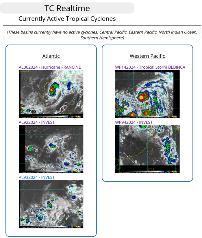 14W(BEBINCA) to reach Typhoon Intensity within 36/48 hours// Hurricane 06L(FRANCINE) intensifying//3 Week TC Formation Probability//1103utc 14W(BEBINCA) to reach Typhoon Intensity within 36/48 hours// Hurricane 06L(FRANCINE) intensifying//3 Week TC Formation Probability//1103utc