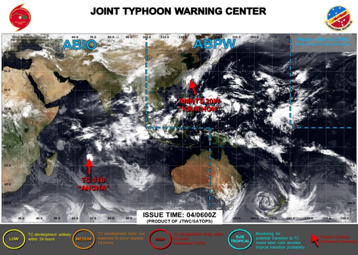 JTWC IS ISSUING 3HOURLY SATELLITE BULLETINS ON THE REMNANTS OF 20W AND ON 01S. JTWC IS ISSUING 3HOURLY SATELLITE BULLETINS ON THE REMNANTS OF 20W AND ON 01S.