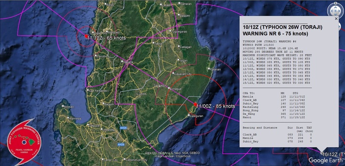 Typhoon 26W(TORAJI) intensifying and bearing down on LUZON// 1015utc Typhoon 26W(TORAJI) intensifying and bearing down on LUZON// 1015utc