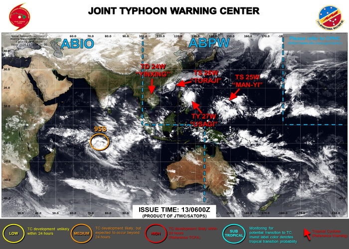 JTWC IS ISSUING 6HOURLY WARNINGS AND 3HOURLY SATELLITE BULLETINS ON 27W, 25W, 26W. 3HOURLY SATELLITE BULLETINS ARE ISSUED ON THE REMNANTS OF 24W AND ON INVEST 95S. JTWC IS ISSUING 6HOURLY WARNINGS AND 3HOURLY SATELLITE BULLETINS ON 27W, 25W, 26W. 3HOURLY SATELLITE BULLETINS ARE ISSUED ON THE REMNANTS OF 24W AND ON INVEST 95S.