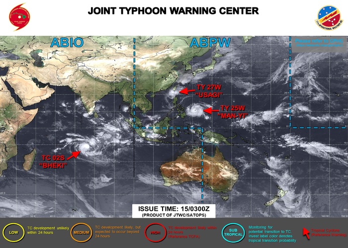 JWTC IS ISSUING 6 HOURLY WARNINGS AND 3HOURLY SATELLITE BULLETIN ON 25W AND ON 27W. 12HOURLY WARNINGS AND 3HOURLY SATELLITE BULLETINS ARE ISSUED ON 02S. 3HOURLY SATELLITE BULLETINS ARE ISSUED ON THE REMNANTS OF 26W. JWTC IS ISSUING 6 HOURLY WARNINGS AND 3HOURLY SATELLITE BULLETIN ON 25W AND ON 27W. 12HOURLY WARNINGS AND 3HOURLY SATELLITE BULLETINS ARE ISSUED ON 02S. 3HOURLY SATELLITE BULLETINS ARE ISSUED ON THE REMNANTS OF 26W.