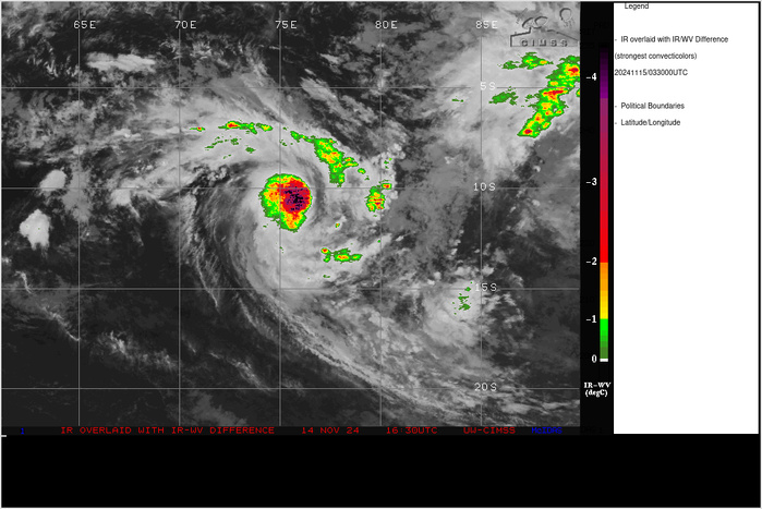 SATELLITE ANALYSIS, INITIAL POSITION AND INTENSITY DISCUSSION: ANIMATED ENHANCED INFRARED (EIR) SATELLITE IMAGERY AND IMAGERY FROM A 150036Z SSMIS PASS DEPICT TIGHTLY CURVED DEEP CONVECTIVE BANDING PERSISTING OVER A COMPACT LOW-LEVEL CIRCULATION (LLC). THE INITIAL POSITION IS PLACED WITH MEDIUM CONFIDENCE BASED ON RECENT SATELLITE POSITION FIXES FROM PGTW, KNES, AND FMEE. THE INITIAL INTENSITY OF 60 KTS IS ASSESSED WITH MEDIUM CONFIDENCE BASED ON A CONSENSUS OF AVAILABLE SUBJECTIVE DVORAK AND AUTOMATED INTENSITY ESTIMATES DISTRIBUTED WITHIN A RANGE FROM 45 KNOTS (DEMS DVORAK) TO 68 KNOTS (CIMSS D-PRINT). TROPICAL CYCLONE (TC) 02S HAS INTENSIFIED OVER THE PAST 12 HOURS, SUPPORTED BY PASSAGE OVER VERY WARM WATER AND A FAVORABLE UPPER-LEVEL OUTFLOW PATTERN. SATELLITE ANALYSIS, INITIAL POSITION AND INTENSITY DISCUSSION: ANIMATED ENHANCED INFRARED (EIR) SATELLITE IMAGERY AND IMAGERY FROM A 150036Z SSMIS PASS DEPICT TIGHTLY CURVED DEEP CONVECTIVE BANDING PERSISTING OVER A COMPACT LOW-LEVEL CIRCULATION (LLC). THE INITIAL POSITION IS PLACED WITH MEDIUM CONFIDENCE BASED ON RECENT SATELLITE POSITION FIXES FROM PGTW, KNES, AND FMEE. THE INITIAL INTENSITY OF 60 KTS IS ASSESSED WITH MEDIUM CONFIDENCE BASED ON A CONSENSUS OF AVAILABLE SUBJECTIVE DVORAK AND AUTOMATED INTENSITY ESTIMATES DISTRIBUTED WITHIN A RANGE FROM 45 KNOTS (DEMS DVORAK) TO 68 KNOTS (CIMSS D-PRINT). TROPICAL CYCLONE (TC) 02S HAS INTENSIFIED OVER THE PAST 12 HOURS, SUPPORTED BY PASSAGE OVER VERY WARM WATER AND A FAVORABLE UPPER-LEVEL OUTFLOW PATTERN.