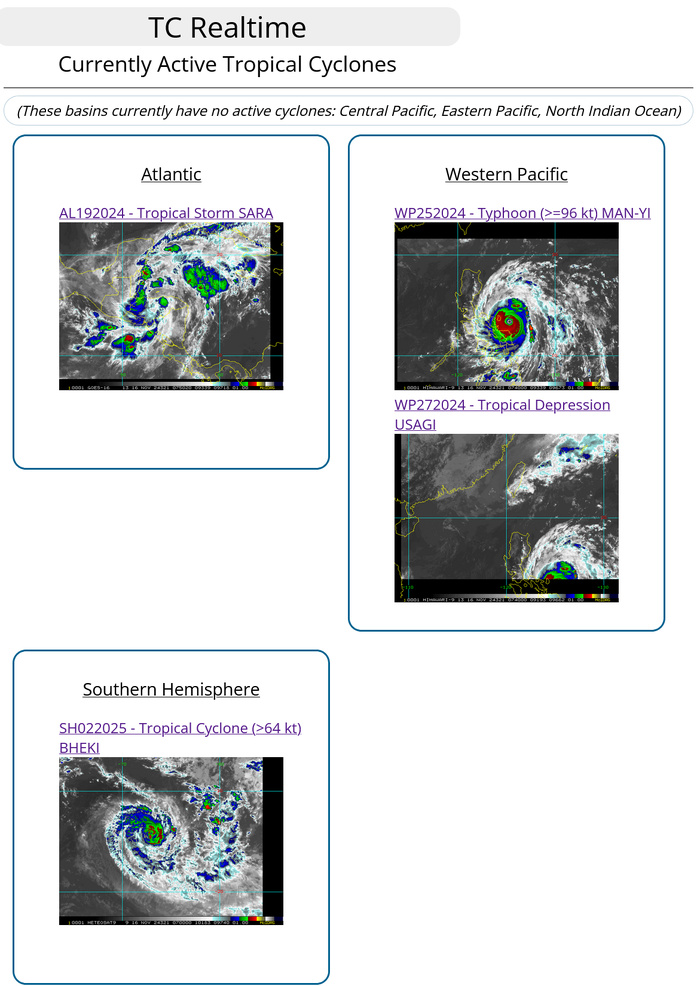 Super Typhoon 25W(MAN-YI) bearing down on the PHILIPPINES//TC 02S(BHEKI) reached CAT 1 US//Super Typhoon 27W(USAGI) Final Warning//1609utc Super Typhoon 25W(MAN-YI) bearing down on the PHILIPPINES//TC 02S(BHEKI) reached CAT 1 US//Super Typhoon 27W(USAGI) Final Warning//1609utc