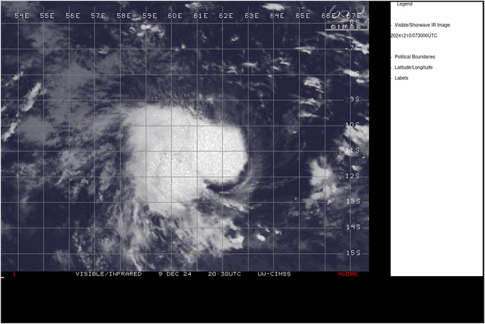 SATELLITE ANALYSIS, INITIAL POSITION AND INTENSITY DISCUSSION: ANIMATED MULTISPECTRAL SATELLITE IMAGERY (MSI) DEPICTS TROPICAL CYCLONE O4S (CHIDO) WITH AN IMPROVED APPEARANCE, BUT STILL WITH AN ASYMMETRICAL WIND FIELD DUE TO THE SLIGHTLY VERTICALLY TILTED VORTEX AND EASTERLY SHEAR. STRONGER WINDS CAN BE SEEN ALONG THE WESTERN PERIPHERY OF THE LOW-LEVEL CIRCULATION CENTER (LLCC). PERSISTENT BURSTS OF DEEP CONVECTION OBSCURE THE LLCC, WITH A WARM SPOT RECENTLY APPEARING OVER THE CENTER RIGHT AROUND 0600Z. THE OUTFLOW PATTERN HAS IMPROVED AND BECOME MORE RADIAL OVER THE PAST 6 HOURS WITH CIRRUS FILAMENTS EXTENDING OUTWARD IN ALL DIRECTIONS. ENVIRONMENTAL ANALYSIS INDICATES A MARGINALLY FAVORABLE ENVIRONMENT FOR DEVELOPMENT CHARACTERIZED BY THE MODERATE RADIAL OUTFLOW ALOFT AND WARM (28-29 C) SEA SURFACE TEMPERATURES, OFFSET BY THE MODERATE TO HIGH (20-25 KTS) EASTERLY VERTICAL WIND SHEAR. THE INITIAL POSITION IS PLACED WITH MEDIUM CONFIDENCE BASED ON THE OBSCURED LLCC IN ANIMATED MSI. THE INITIAL INTENSITY OF 50 KTS IS ASSESSED WITH MEDIUM CONFIDENCE BASED ON THE AGENCY DVORAK AND OBJECTIVE INTENSITY ESTIMATES LISTED BELOW. SATELLITE ANALYSIS, INITIAL POSITION AND INTENSITY DISCUSSION: ANIMATED MULTISPECTRAL SATELLITE IMAGERY (MSI) DEPICTS TROPICAL CYCLONE O4S (CHIDO) WITH AN IMPROVED APPEARANCE, BUT STILL WITH AN ASYMMETRICAL WIND FIELD DUE TO THE SLIGHTLY VERTICALLY TILTED VORTEX AND EASTERLY SHEAR. STRONGER WINDS CAN BE SEEN ALONG THE WESTERN PERIPHERY OF THE LOW-LEVEL CIRCULATION CENTER (LLCC). PERSISTENT BURSTS OF DEEP CONVECTION OBSCURE THE LLCC, WITH A WARM SPOT RECENTLY APPEARING OVER THE CENTER RIGHT AROUND 0600Z. THE OUTFLOW PATTERN HAS IMPROVED AND BECOME MORE RADIAL OVER THE PAST 6 HOURS WITH CIRRUS FILAMENTS EXTENDING OUTWARD IN ALL DIRECTIONS. ENVIRONMENTAL ANALYSIS INDICATES A MARGINALLY FAVORABLE ENVIRONMENT FOR DEVELOPMENT CHARACTERIZED BY THE MODERATE RADIAL OUTFLOW ALOFT AND WARM (28-29 C) SEA SURFACE TEMPERATURES, OFFSET BY THE MODERATE TO HIGH (20-25 KTS) EASTERLY VERTICAL WIND SHEAR. THE INITIAL POSITION IS PLACED WITH MEDIUM CONFIDENCE BASED ON THE OBSCURED LLCC IN ANIMATED MSI. THE INITIAL INTENSITY OF 50 KTS IS ASSESSED WITH MEDIUM CONFIDENCE BASED ON THE AGENCY DVORAK AND OBJECTIVE INTENSITY ESTIMATES LISTED BELOW.