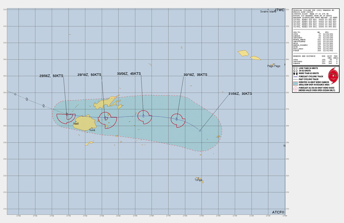 FORECAST REASONING. SIGNIFICANT FORECAST CHANGES: THIS INITIAL PROGNOSTIC REASONING MESSAGE ESTABLISHES THE FORECAST PHILOSOPHY. FORECAST DISCUSSION: TC 06P IS FORECAST TO TRACK GENERALLY EASTWARD, WITHIN A LOW PRESSURE TROUGH WHICH LIES ON A GENERAL WEST-EAST LINE FROM FIJI TO NIUE AND THEN SOUTHEAST TO THE COOK ISLANDS. ADDITIONAL STEERING PRESSURE WILL BE APPLIED BY THE DEEP-LAYER NER SITUATED TO THE NORTHEAST. THE SYSTEM WILL CLIP THE NORTHERN COAST OF VITI LEVU OVER THE NEXT 12 HOURS, THEN TRACK EASTWARD THROUGH THE NORTHERN PART OF THE LOMAIVITI GROUP AND THE NORTHERN AND CENTRAL LAU GROUPS OF ISLANDS WITHIN THE FIRST 24 HOURS OF THE FORECAST. AFTER TAU 36 TC 06S IS FORECAST TO TURN MORE SOUTHEASTWARD TOWARDS THE VAVA'U GROUP OF TONGA. THE EXTREMELY SMALL SIZE OF TC 06S HAS ALLOWED IT TO THRIVE IN AN ENVIRONMENT WHICH IN GENERAL WOULD NOT BE EXPECTED TO SUPPORT RAPID INTENSIFICATION. UPPER-LEVEL WINDS ARE IN GENERAL FROM THE WEST, BUT THE MOST RECENT CIMSS ATMOSPHERIC MOTION VECTOR (AMV) ANALYSIS SUGGESTS A SPLIT IN THE FLOW, JUST UPSTREAM (WEST) OF THE CORE OF TC 06S, SUGGESTING THAT THE LOCALIZED SHEAR DIRECTLY OVER TC 06S IS ACTUALLY EVEN LOWER. AND WHILE OUTFLOW IS MOST PROMINENT TO THE SOUTH, THE SPLIT FLOW HAS PROVIDED A BIT OF AN EQUATORWARD OUTFLOW CHANNEL AS WELL. THE SYSTEM ALSO CURRENTLY SITS IN A SMALL POCKET OF DEEP MOISTURE, THOUGH EXTREMELY DRY AIR IS LURKING JUST TO THE SOUTH AND WEST. THESE CONDITIONS ARE NOT EXPECTED TO LAST MUCH BEYOND THE NEXT 12 HOURS, WITH ALL AVAILABLE MODEL DATA SUGGESTING AN INCREASE IN SHEAR AND A SHARP DRYING IN THE MID-LEVELS AS THE SYSTEM MOVES EAST OF VITU LEVU. THE SYSTEM IS THUS EXPECTED TO MAINTAIN INTENSITY AS IT SKIRTS ACROSS THE NORTHERN COAST OF VITU LEVU, THEN BEGIN A STEADY WEAKENING TREND, DISSIPATING AS A TROPICAL CYCLONE WITHIN 36 TO 48 HOURS. FORECAST REASONING. SIGNIFICANT FORECAST CHANGES: THIS INITIAL PROGNOSTIC REASONING MESSAGE ESTABLISHES THE FORECAST PHILOSOPHY. FORECAST DISCUSSION: TC 06P IS FORECAST TO TRACK GENERALLY EASTWARD, WITHIN A LOW PRESSURE TROUGH WHICH LIES ON A GENERAL WEST-EAST LINE FROM FIJI TO NIUE AND THEN SOUTHEAST TO THE COOK ISLANDS. ADDITIONAL STEERING PRESSURE WILL BE APPLIED BY THE DEEP-LAYER NER SITUATED TO THE NORTHEAST. THE SYSTEM WILL CLIP THE NORTHERN COAST OF VITI LEVU OVER THE NEXT 12 HOURS, THEN TRACK EASTWARD THROUGH THE NORTHERN PART OF THE LOMAIVITI GROUP AND THE NORTHERN AND CENTRAL LAU GROUPS OF ISLANDS WITHIN THE FIRST 24 HOURS OF THE FORECAST. AFTER TAU 36 TC 06S IS FORECAST TO TURN MORE SOUTHEASTWARD TOWARDS THE VAVA'U GROUP OF TONGA. THE EXTREMELY SMALL SIZE OF TC 06S HAS ALLOWED IT TO THRIVE IN AN ENVIRONMENT WHICH IN GENERAL WOULD NOT BE EXPECTED TO SUPPORT RAPID INTENSIFICATION. UPPER-LEVEL WINDS ARE IN GENERAL FROM THE WEST, BUT THE MOST RECENT CIMSS ATMOSPHERIC MOTION VECTOR (AMV) ANALYSIS SUGGESTS A SPLIT IN THE FLOW, JUST UPSTREAM (WEST) OF THE CORE OF TC 06S, SUGGESTING THAT THE LOCALIZED SHEAR DIRECTLY OVER TC 06S IS ACTUALLY EVEN LOWER. AND WHILE OUTFLOW IS MOST PROMINENT TO THE SOUTH, THE SPLIT FLOW HAS PROVIDED A BIT OF AN EQUATORWARD OUTFLOW CHANNEL AS WELL. THE SYSTEM ALSO CURRENTLY SITS IN A SMALL POCKET OF DEEP MOISTURE, THOUGH EXTREMELY DRY AIR IS LURKING JUST TO THE SOUTH AND WEST. THESE CONDITIONS ARE NOT EXPECTED TO LAST MUCH BEYOND THE NEXT 12 HOURS, WITH ALL AVAILABLE MODEL DATA SUGGESTING AN INCREASE IN SHEAR AND A SHARP DRYING IN THE MID-LEVELS AS THE SYSTEM MOVES EAST OF VITU LEVU. THE SYSTEM IS THUS EXPECTED TO MAINTAIN INTENSITY AS IT SKIRTS ACROSS THE NORTHERN COAST OF VITU LEVU, THEN BEGIN A STEADY WEAKENING TREND, DISSIPATING AS A TROPICAL CYCLONE WITHIN 36 TO 48 HOURS.