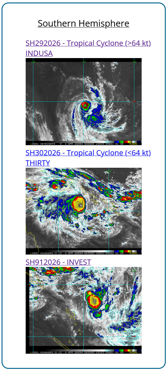 TC 29S (INDUSA) peaks at CAT 2 US//TC 30P very slow moving and intensifying/INVEST 91P medium
