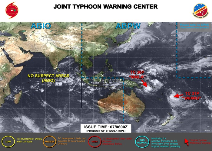 SOUTH PACIFIC: TC 30P(MAILA) near CAT 4 US despite possible up-welling,intensification still possible next 24h/TC 31P (VAIANU) peaked at CAT 3 forecast to be a strong Subtropical Storm by 96h//071500 UTC SOUTH PACIFIC: TC 30P(MAILA) near CAT 4 US despite possible up-welling,intensification still possible next 24h/TC 31P (VAIANU) peaked at CAT 3 forecast to be a strong Subtropical Storm by 96h//071500 UTC